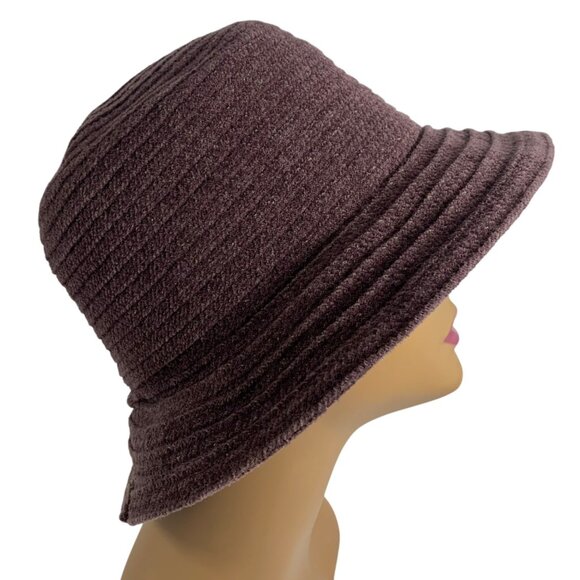 Womans Dusty Mauve Curl Brim Acrylic Bucket Derby Hat Beige Travel Classy EUC - Picture 6 of 8
